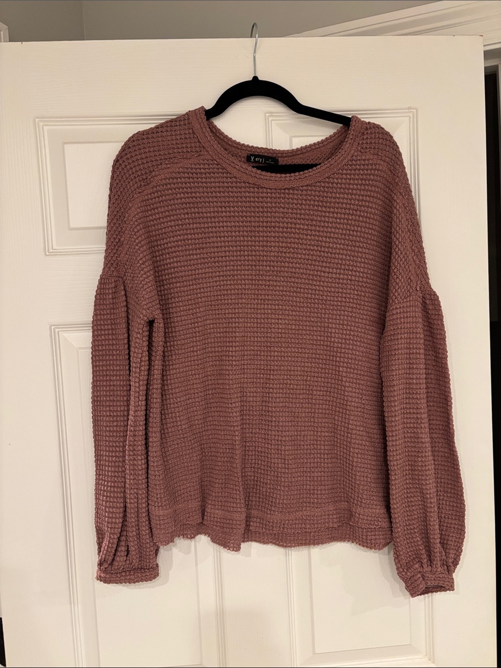 EVIE Waffle-Knit Scoop Neck Sweater in Mauve